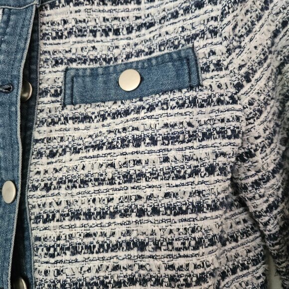 ECRU cropped Jacket Sz XS Denim, Tweed and Fringed - Picture 3 of 10